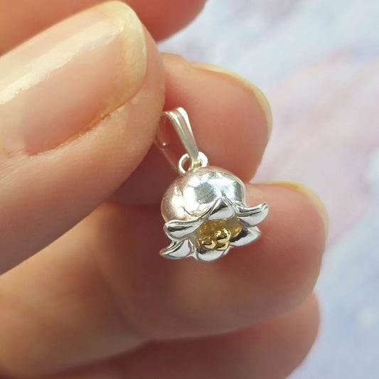 Silver Lily of the Valley Charm, May Birth Flower, Sterling Silver & Gold, Floral Jewellery, Paperclip Bracelet Charm, Gift for Her
