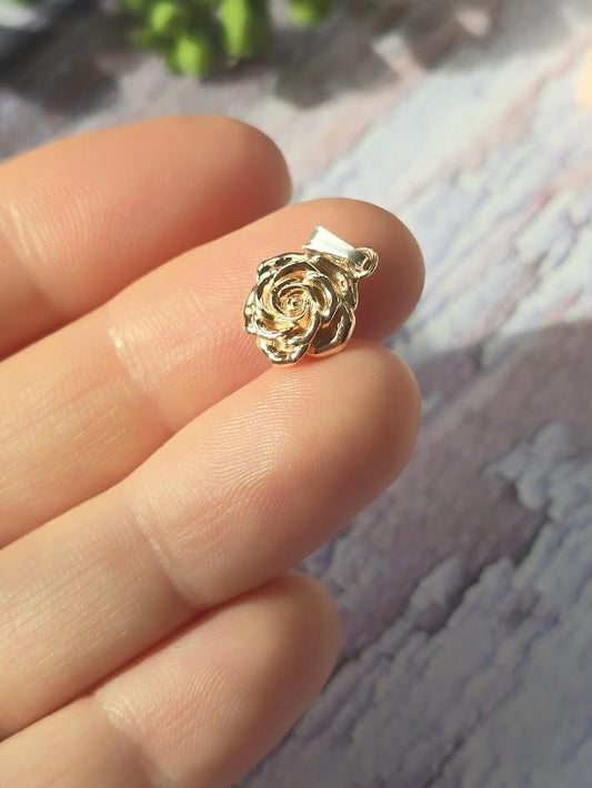 Silver Rose Charm, June Birth Flower, Sterling Silver & Rose Gold, Floral Jewellery, Paperclip Bracelet Charm, Gift for Her