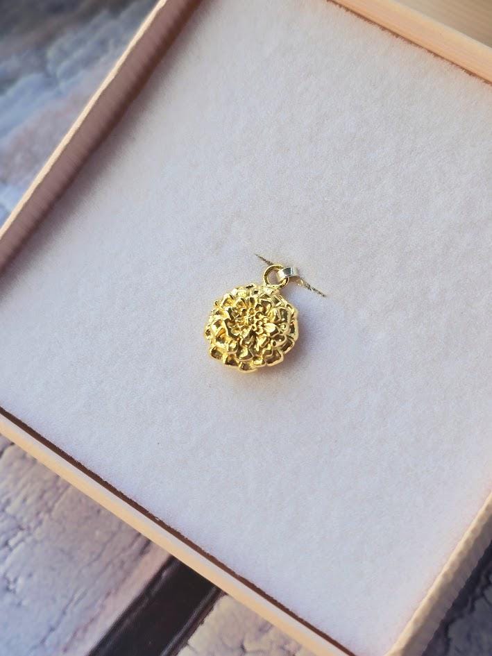 Silver Marigold Charm, October Birth Flower, Sterling Silver & Gold, Floral Jewellery, Paperclip Bracelet Charm, Gift for Her