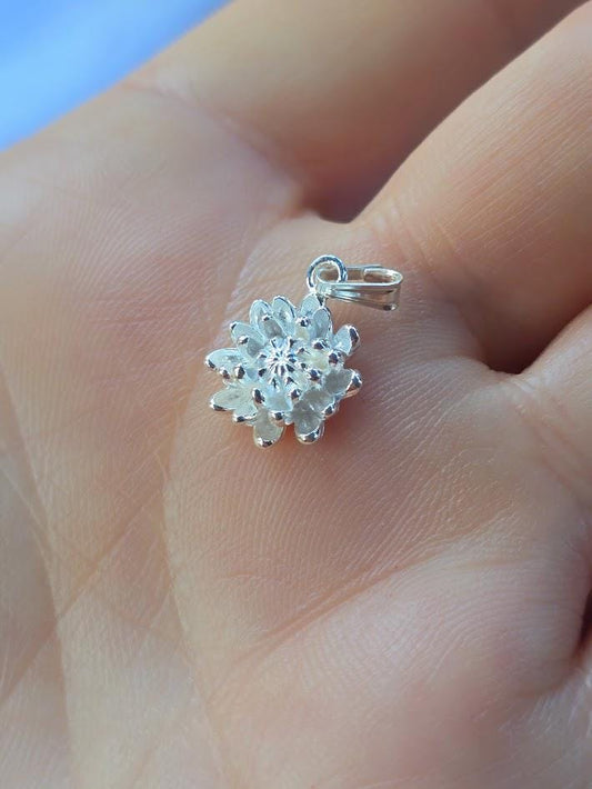 Silver Chrysanthemum Charm, November Birth Flower, Sterling Silver & Gold, Floral Jewellery, Paperclip Bracelet Charm, Gift for Her