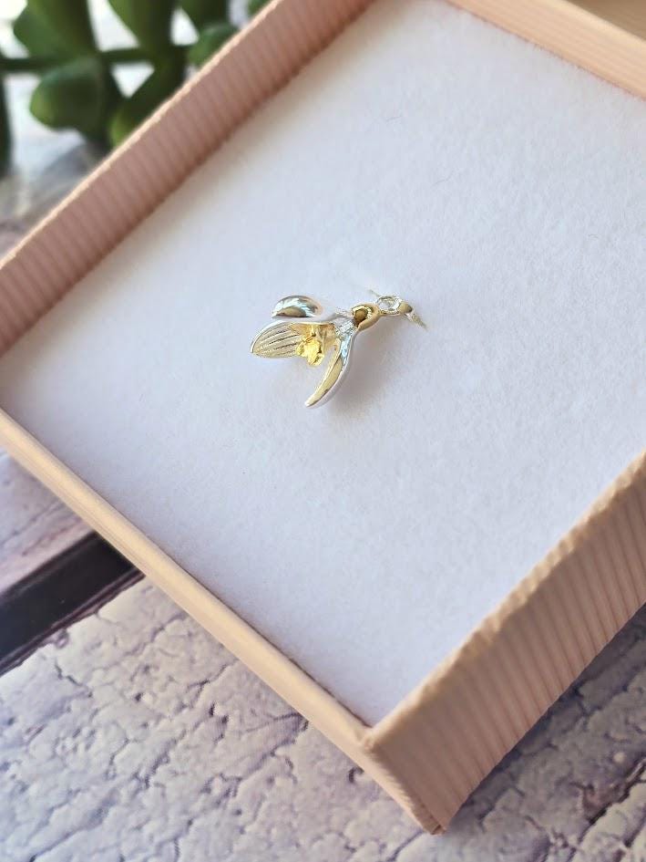Silver Snowdrop Charm, January Birth Flower, Sterling Silver & Gold, Floral Jewellery, Paperclip Bracelet Charm, Gift for Her
