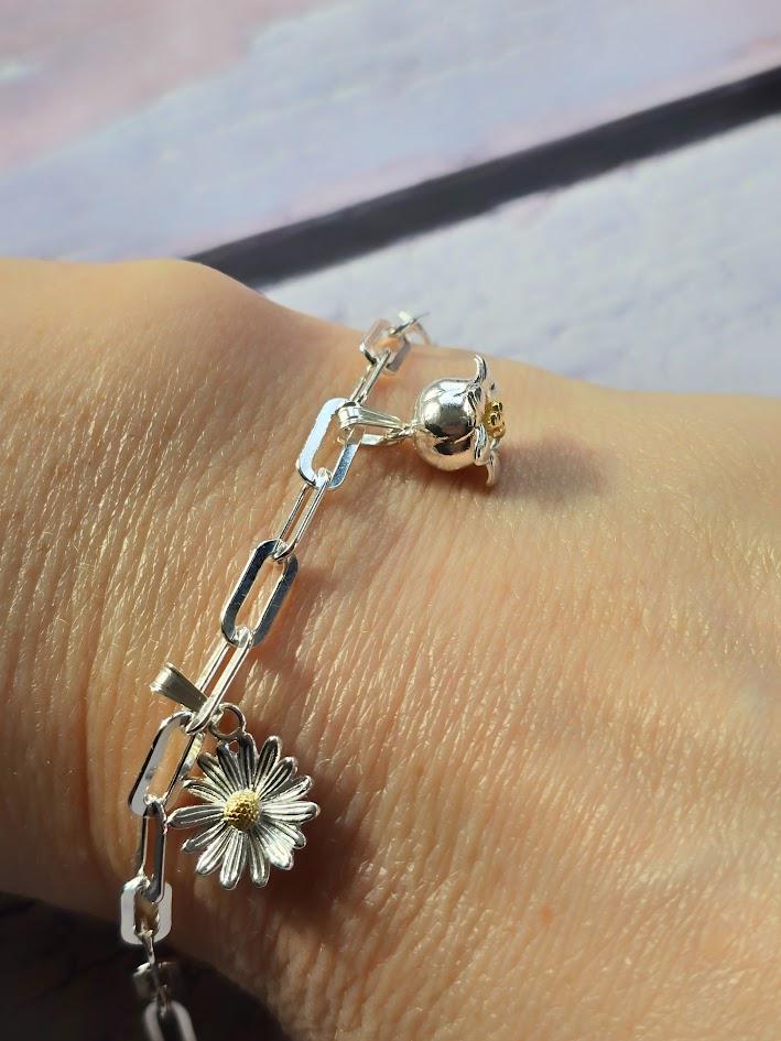 Silver Lily of the Valley Charm, May Birth Flower, Sterling Silver & Gold, Floral Jewellery, Paperclip Bracelet Charm, Gift for Her