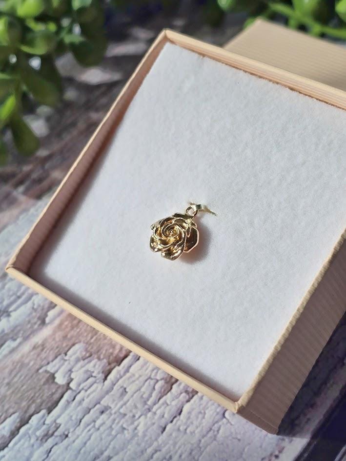 Silver Rose Charm, June Birth Flower, Sterling Silver & Rose Gold, Floral Jewellery, Paperclip Bracelet Charm, Gift for Her