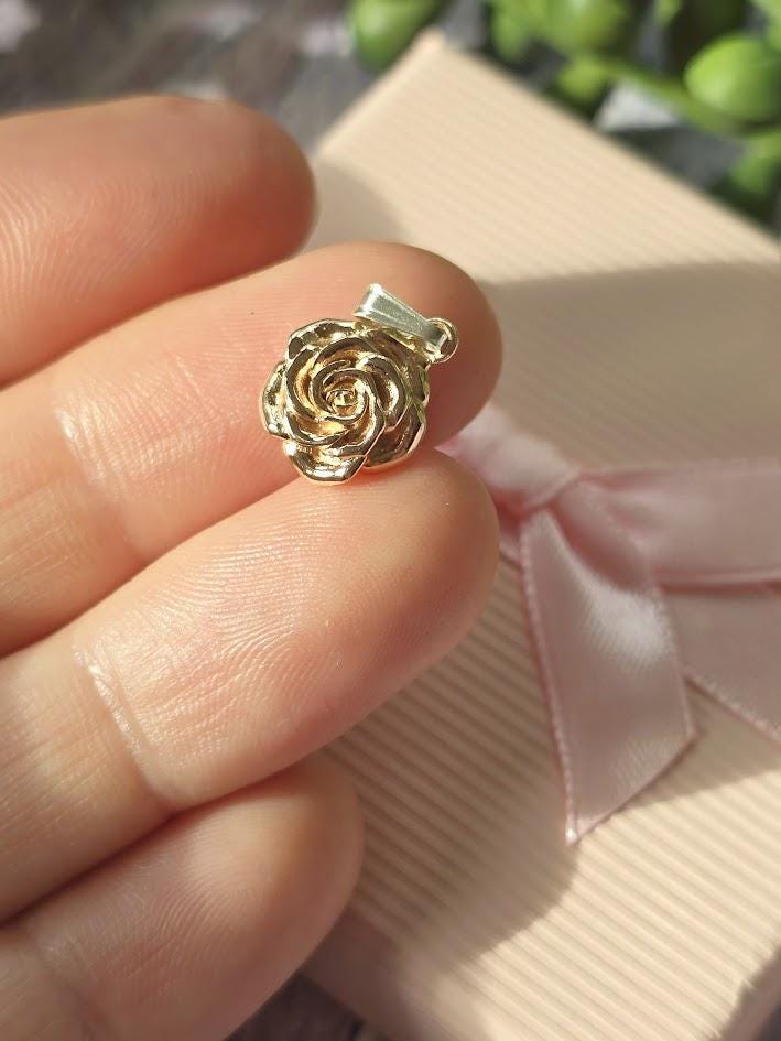 Silver Rose Charm, June Birth Flower, Sterling Silver & Rose Gold, Floral Jewellery, Paperclip Bracelet Charm, Gift for Her